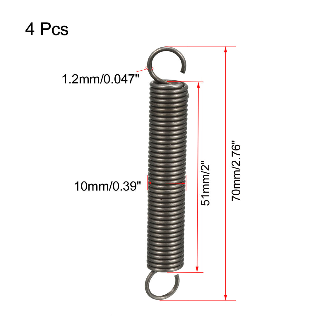 uxcell Uxcell Extended Tension Spring Wire Diameter 0.047", OD 0.39", Free Length 2.76" 4pcs