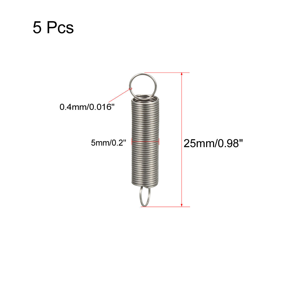 uxcell Uxcell Extended Tension Spring Wire Diameter 0.016", OD 0.2", Free Length 0.98" 5pcs