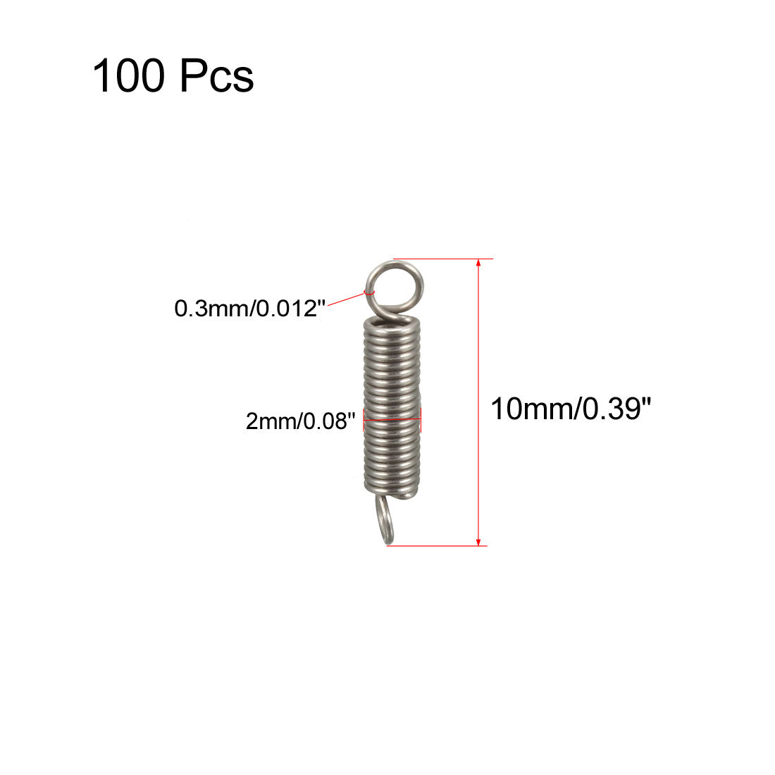 uxcell Uxcell Extended Tension Spring Wire Diameter 0.012", OD 0.08", Free Length 0.39" 100pcs