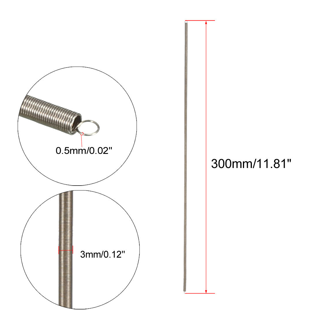 uxcell Uxcell Extended Tension Spring Wire Diameter 0.02", OD 0.12", Free Length 11.81"