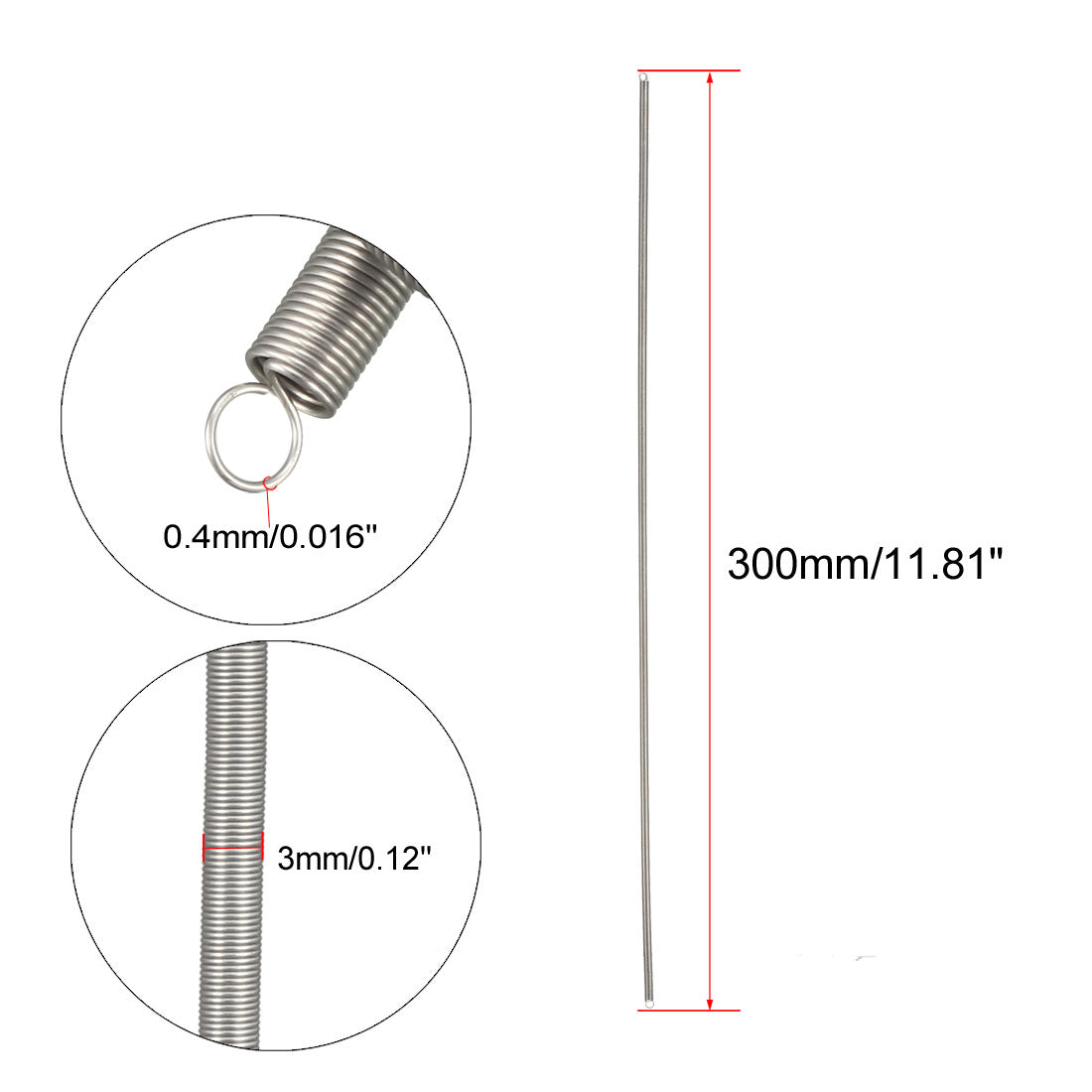 uxcell Uxcell Spannfeder Drahtdurchmesser 0,016", AD 0,12", freie Länge 11,81" Edelstahl Kleine Doppelhaken Zugfeder