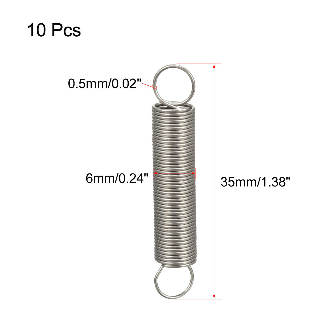 uxcell Uxcell Extended Tension Spring Wire Diameter 0.02", OD 0.24", Free Length 1.38" 10pcs