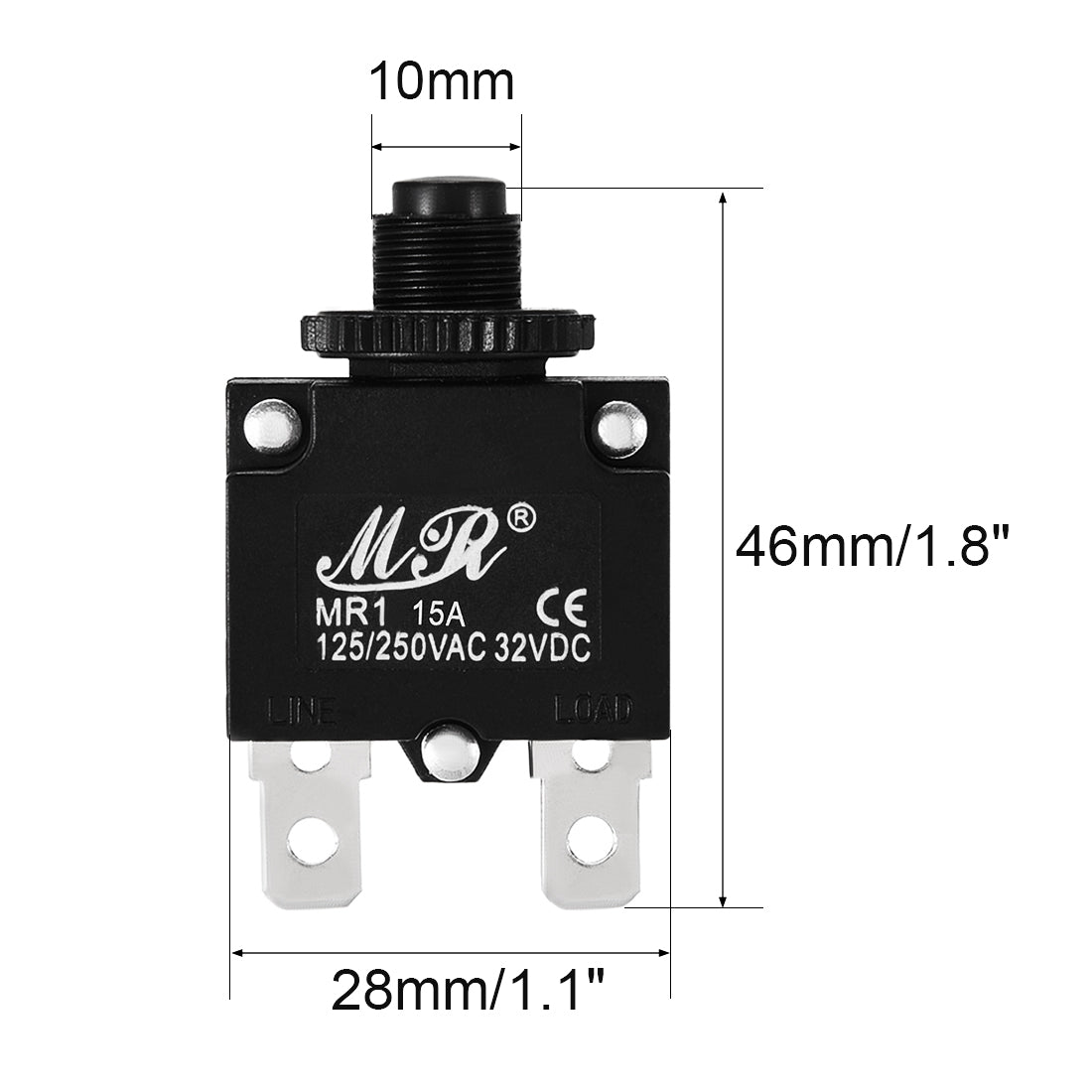 uxcell Uxcell 2Pcs Thermal Overload Protector AC 125/250V 15A Push Button Reset Circuit Breaker