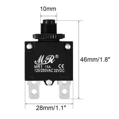 Harfington Uxcell 2Pcs Thermal Overload Protector AC 125/250V 15A Push Button Reset Circuit Breaker