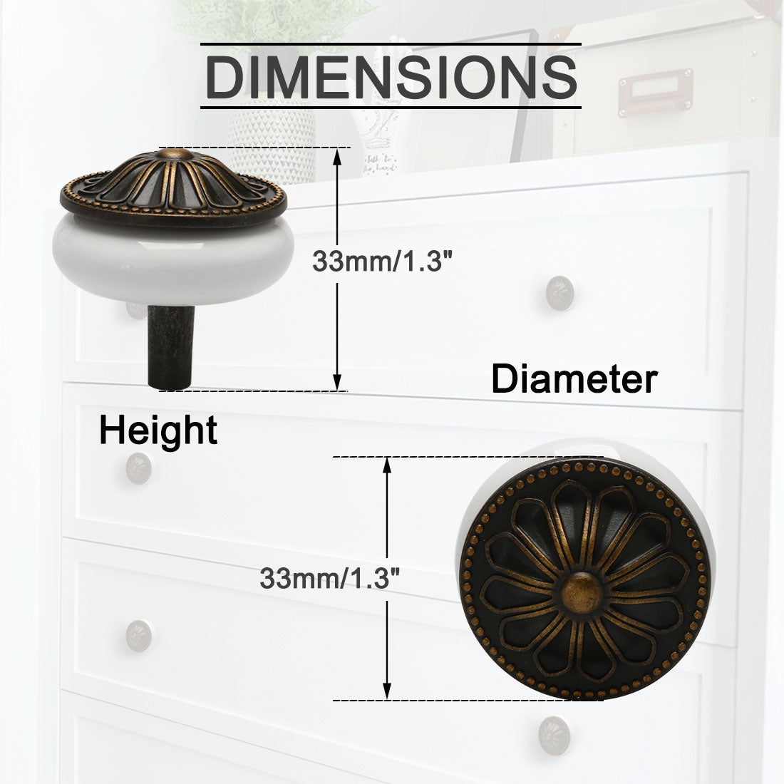 uxcell Uxcell 1 Stk. Keramik Knöpfe Retro Rund Schublade Ziehgriff Kleiderschrank Kommode 33mm