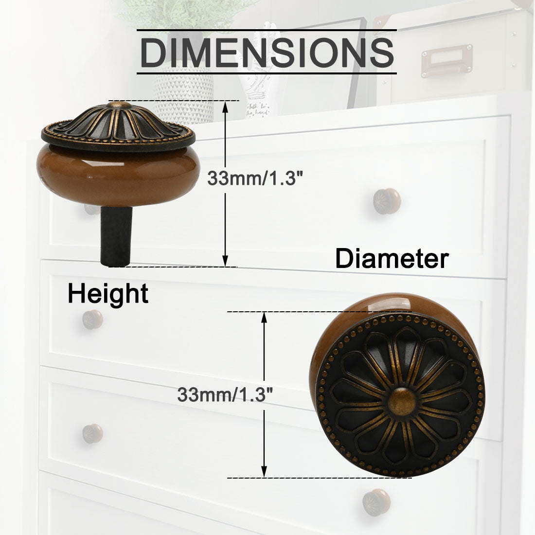 uxcell Uxcell Ceramic Knobs Vintage Drawer Handle Cupboard Wardrobe Accessories 4pcs Brown