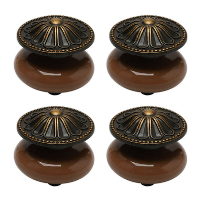 Harfington Uxcell Ceramic Knobs Vintage Drawer Handle Cupboard Wardrobe Accessories 4pcs Brown