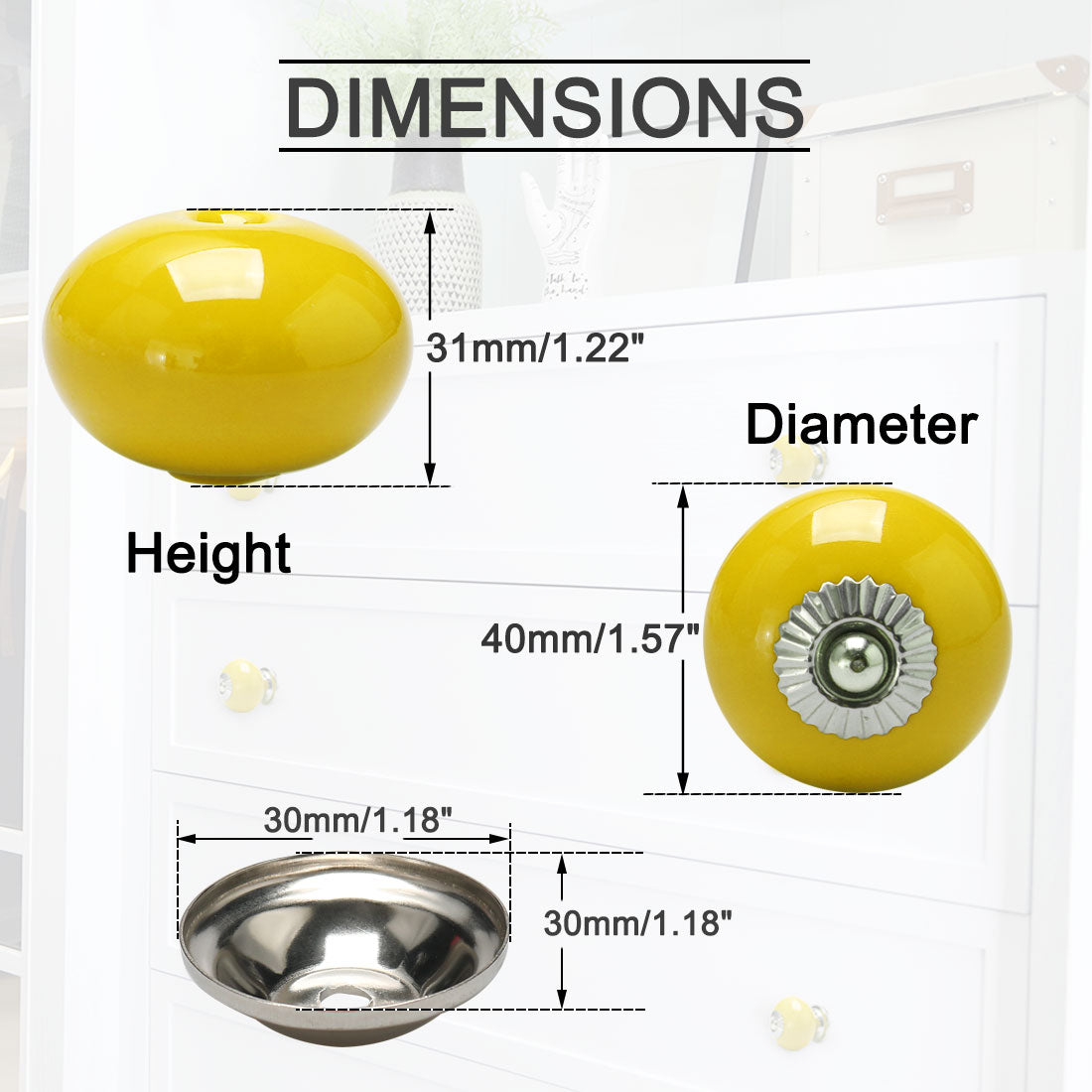 uxcell Uxcell Ceramic Vintage Knobs Drawer Round Pull Handle Wardrobe Dresser 8pcs Yellow