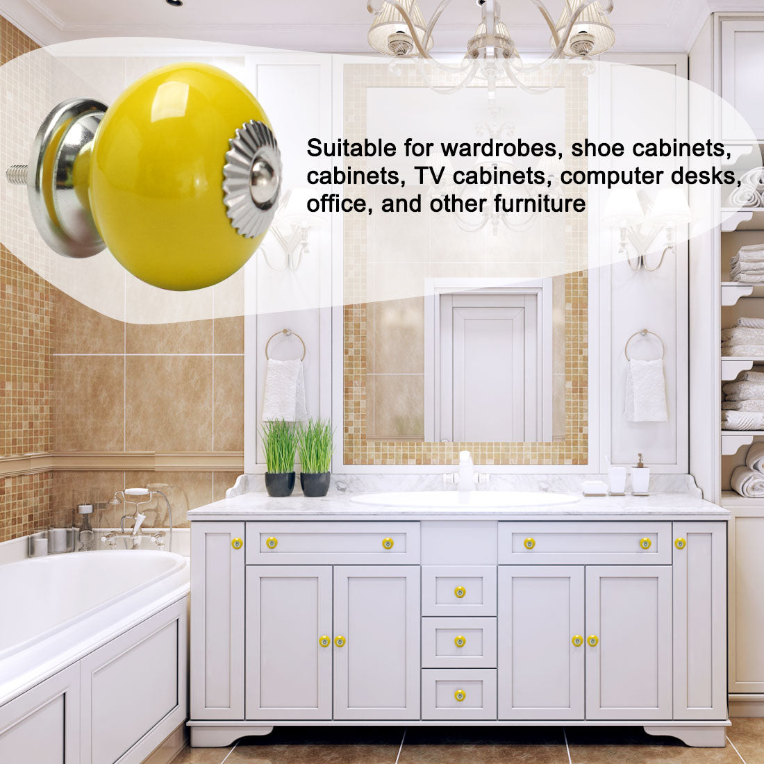 uxcell Uxcell Ceramic Vintage Knobs Drawer Round Pull Handle Wardrobe Dresser 8pcs Yellow