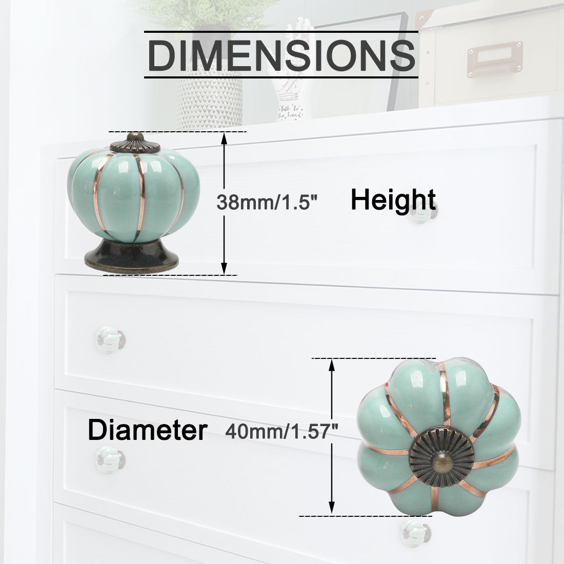 uxcell Uxcell Ceramic Vintage Knob Drawer Pumpkin Handle Cupboard Wardrobe 4pcs Light Blue