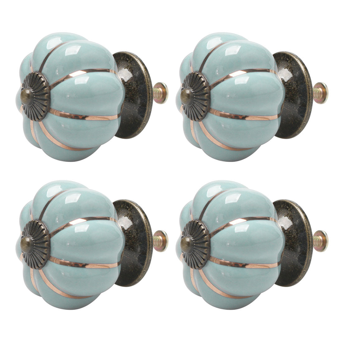 uxcell Uxcell Ceramic Vintage Knob Drawer Pumpkin Handle Cupboard Wardrobe 4pcs Light Blue