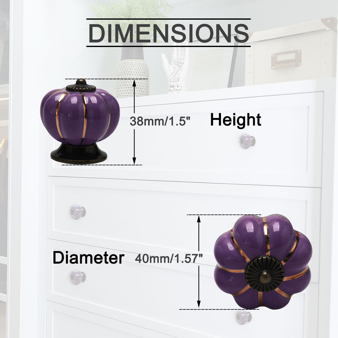 uxcell Uxcell Ceramic Vintage Knob Dresser Pumpkin Pull Handle Cupboard Wardrobe 8pcs Purple