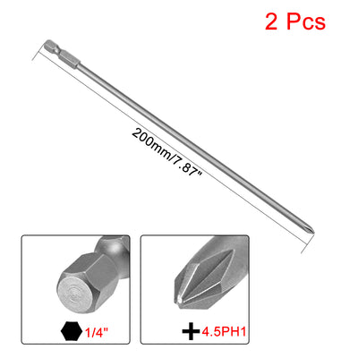 Harfington Uxcell 2Pcs 1/4-Inch Hex Shank 200mm Length Phillips 4.5PH1 Magnetic Screw Driver S2 Screwdriver Bits