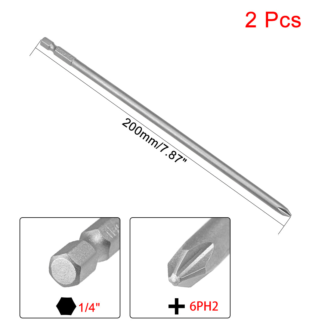 uxcell Uxcell 2Pcs 1/4-Inch Hex Shank 200mm Length Phillips 6PH2 Magnetic Screw Driver S2 Screwdriver Bits