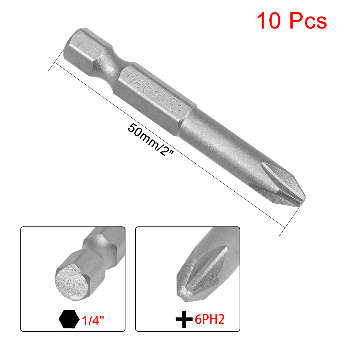 uxcell Uxcell 10Pcs 1/4-Inch Hex Shank 50mm Length Phillips 6PH2 Magnetic Screw Driver S2 Screwdriver Bits