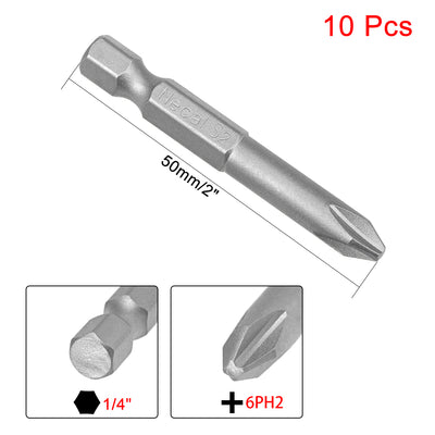 Harfington Uxcell 10Pcs 1/4-Inch Hex Shank 50mm Length Phillips 6PH2 Magnetic Screw Driver S2 Screwdriver Bits