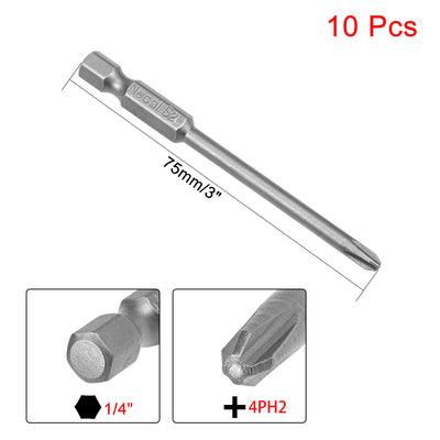 Harfington Uxcell 10Pcs 1/4-Inch Hex Shank 75mm Length Phillips 4PH2 Magnetic Screw Driver S2 Screwdriver Bits