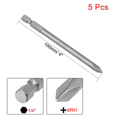 Harfington Uxcell 5Pcs 1/4-Inch Hex Shank 100mm Length Phillips 6PH1 Magnetic Screw Driver S2 Screwdriver Bits