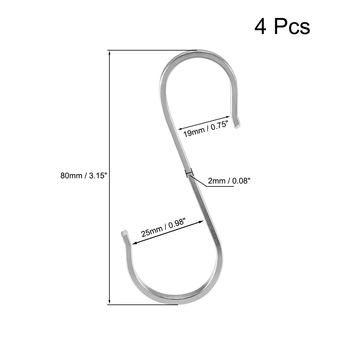 uxcell Uxcell Stainless Steel S Hooks 3.15" S Shaped Hook Hangers 4pcs