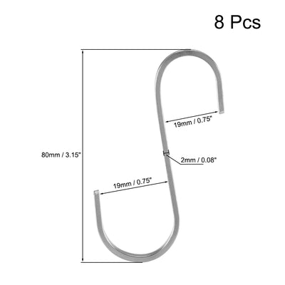 Harfington Uxcell Stainless Steel S Hooks 3.15" Flat S Shaped Hook Hangers 8pcs