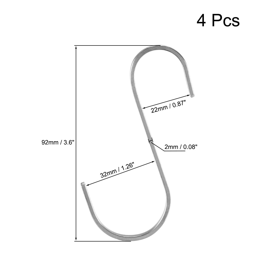 uxcell Uxcell Stainless Steel S Hooks 3.6" Flat S Shaped Hook Hangers 4pcs