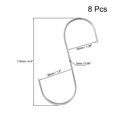 Harfington Uxcell Stainless Steel S Hooks 4.4" Flat S Shaped Hook Hangers 8pcs