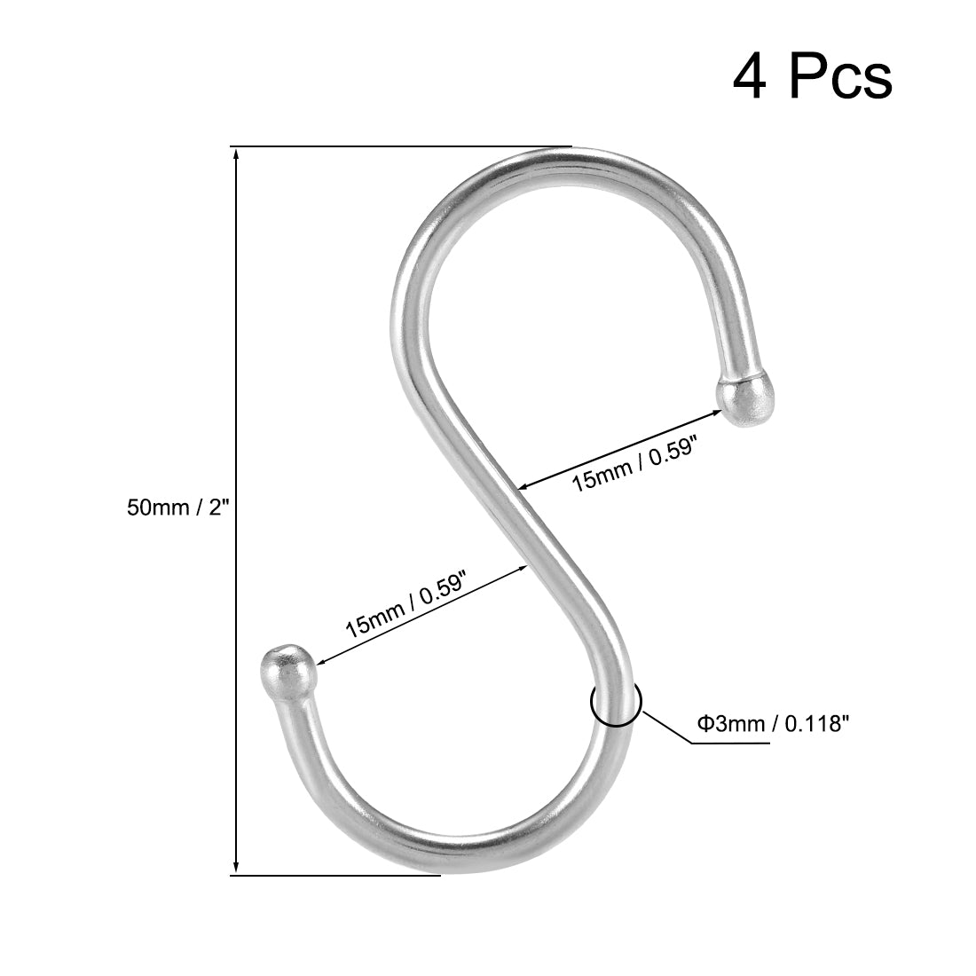 uxcell Uxcell Stainless Steel S Hooks 2" S Shaped Hook Hangers 4pcs