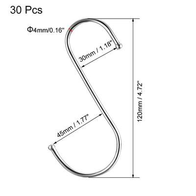 Harfington Uxcell Metal S Hooks 4.72" S Shaped Hook Hangers 30pcs