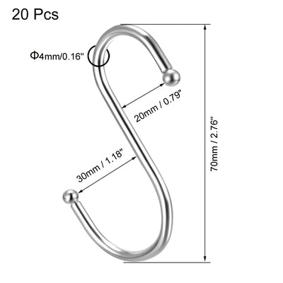 Harfington Uxcell Metal S Hooks 2.76" S Shaped Hook Hangers 20pcs