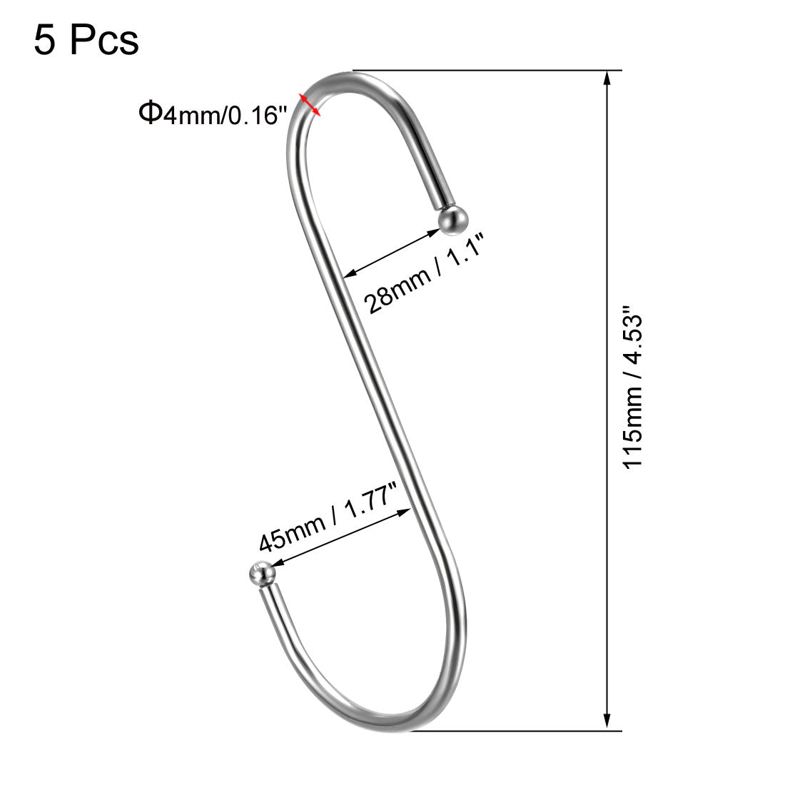 uxcell Uxcell Metal S Hooks 4.53" S Shaped Hook Hangers 5pcs