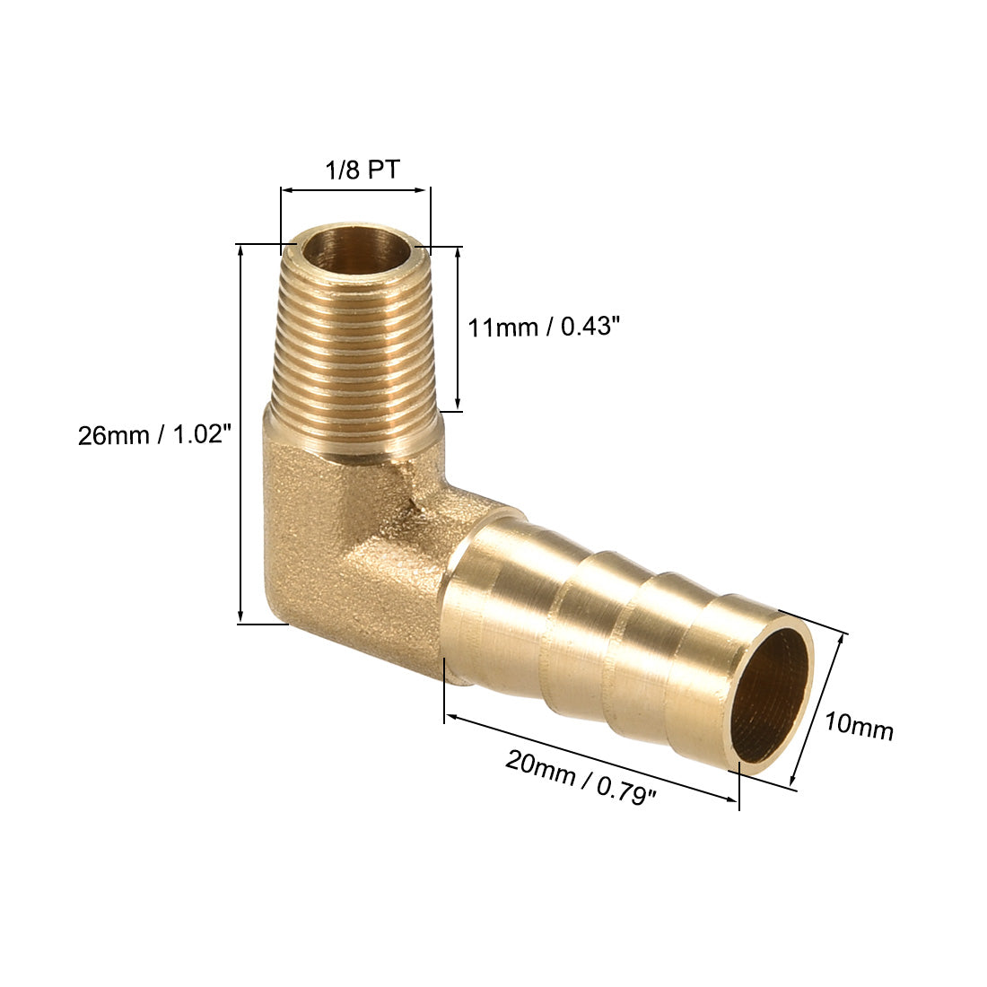 uxcell Uxcell 3stk. Messing Barb Rohr 90 Grad Ellbogen 10mm Widerhaken x 1/8 PT Stecker Pfeife