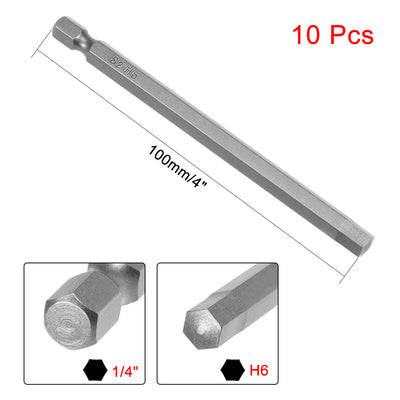 Harfington Uxcell 10Pcs 1/4" Hex Shank 100mm Length Magnetic Hex Head H6 Screwdriver Bits S2 Alloy Steel