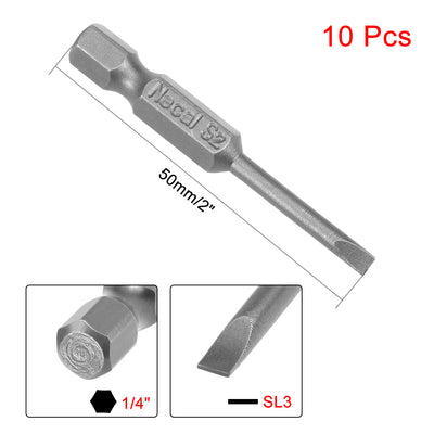 Harfington Uxcell 10Pcs 1/4" Hex Shank 50mm Length Magnetic SL3 Slot Head Screwdriver Bits S2 Alloy Steel