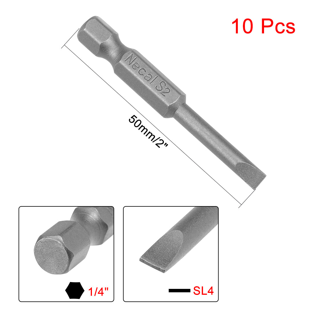 uxcell Uxcell 10Pcs 1/4" Hex Shank 50mm Length Magnetic SL4 Slot Head Screwdriver Bits S2 Alloy Steel