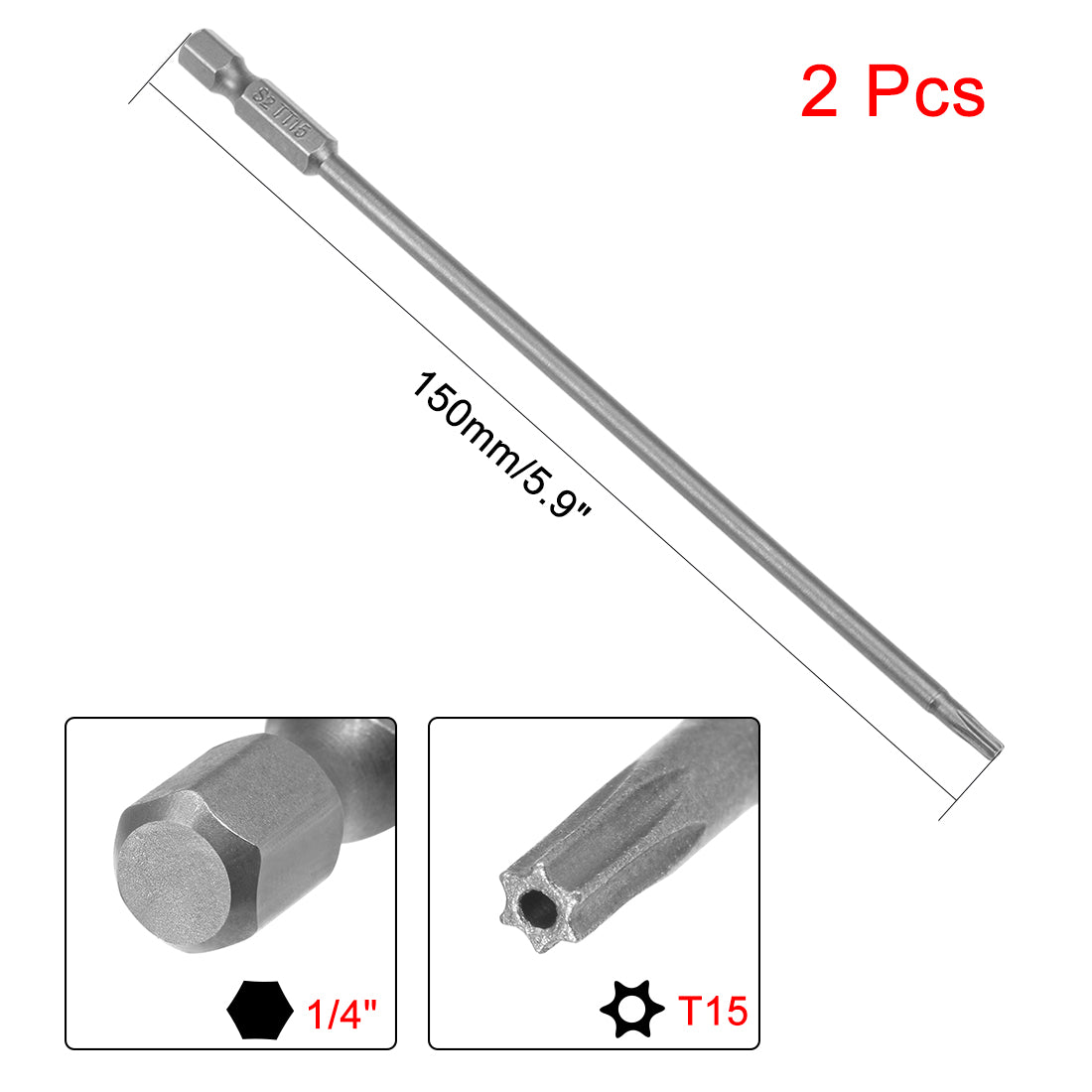 uxcell Uxcell 2 STK 1/4 "Sechskant Schaft 150mm Länge Torx Sicherheit T15 Schraubendreher Bits