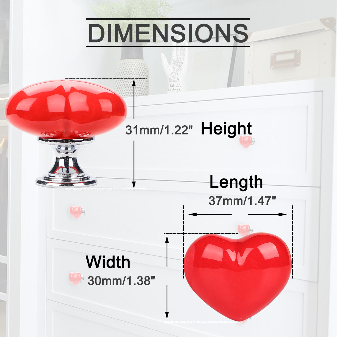 uxcell Uxcell Solid Ceramic Knob Heart Shaped Drawer Knob Pull Handle Cupboard Wardrobe Red