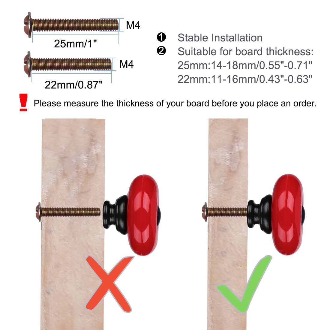 uxcell Uxcell Ceramic Knob Handle Wood Dresser Wardrobe Cabinet Accessory 32mm Dia 8pcs Red