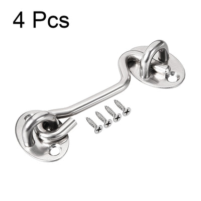 Harfington Uxcell 3" Cabin Hook Eye Latch Gate Door Swivel Window Door Hook Stainless Steel with Mounting Screws 4pcs