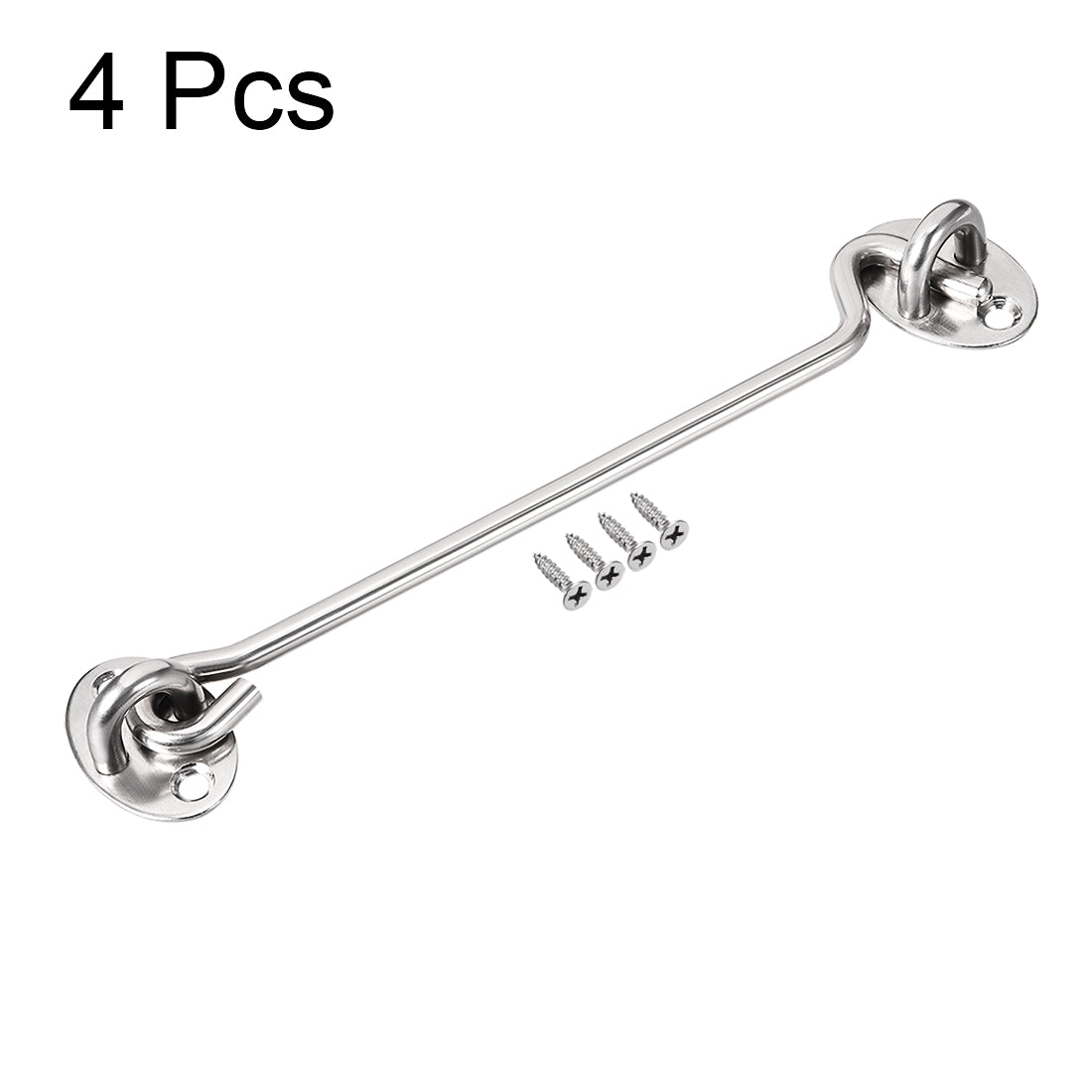 uxcell Uxcell 8" Cabin Hook Eye Latch Gate Door Swivel Window Hook Stainless Steel with Mounting Screws 4pcs