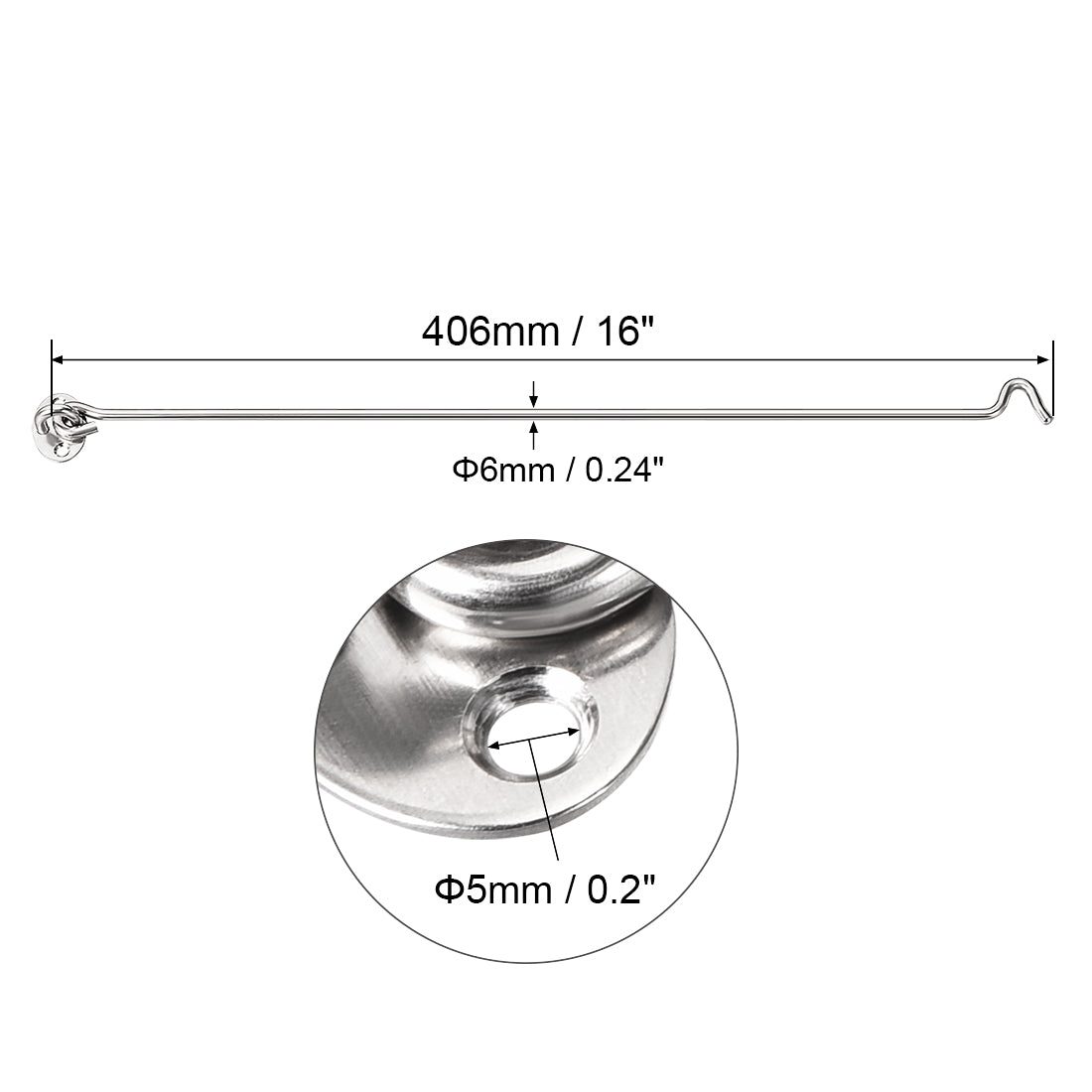 uxcell Uxcell 16" Cabin Hook Eye Latch Gate Door Swivel Window Hook Stainless Steel with Mounting Screws 2pcs