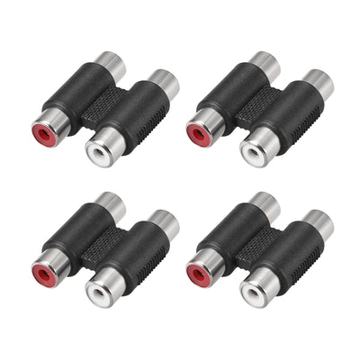 Harfington Uxcell RCA 2 Female to 2 Female Connector Stereo Audio Video Cable Adapter Coupler Black 4Pcs