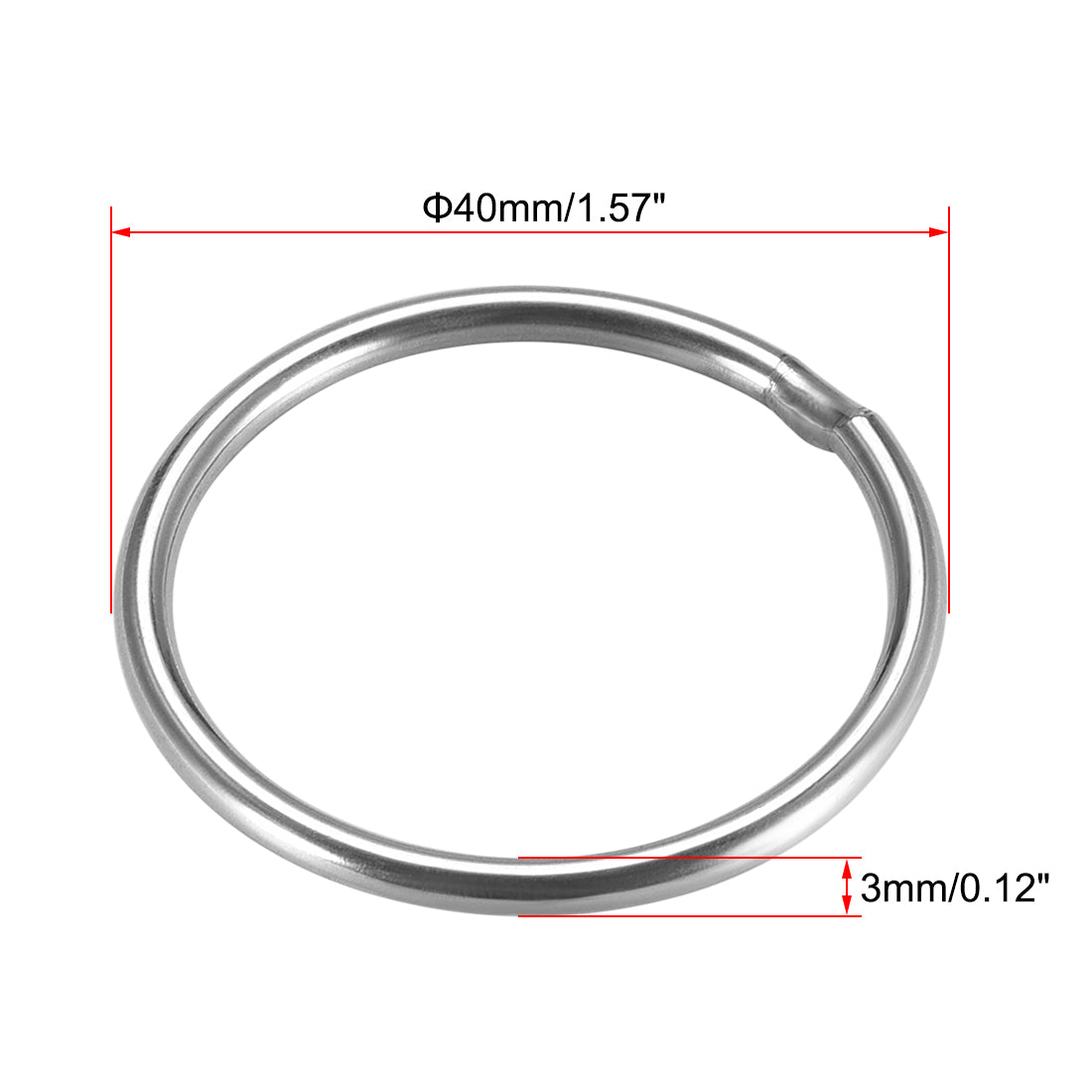 uxcell Uxcell Welded O Ring, 40 x 3mm Strapping Round Rings 201 Stainless Steel 10pcs