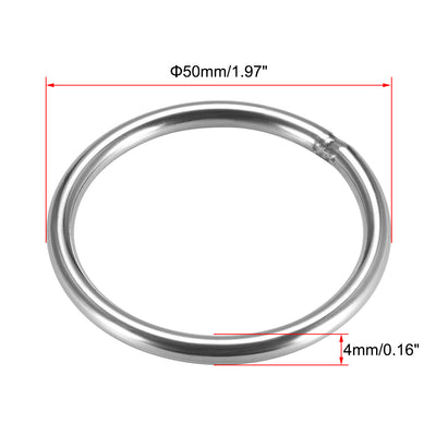 Harfington Uxcell Welded O Ring, 50 x 4mm Strapping Round Rings 201 Stainless Steel 4pcs