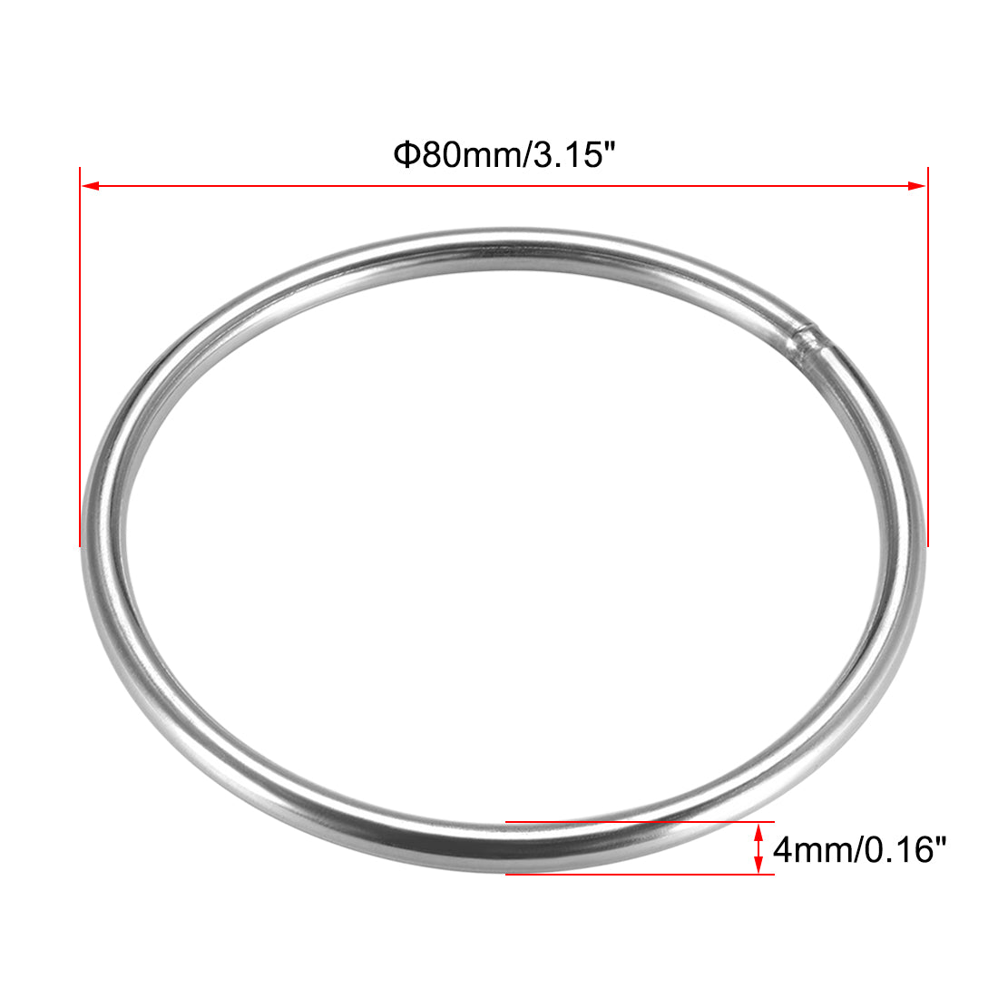 uxcell Uxcell Welded O Ring, 80 x 4mm Strapping Round Rings 201 Stainless Steel 8pcs