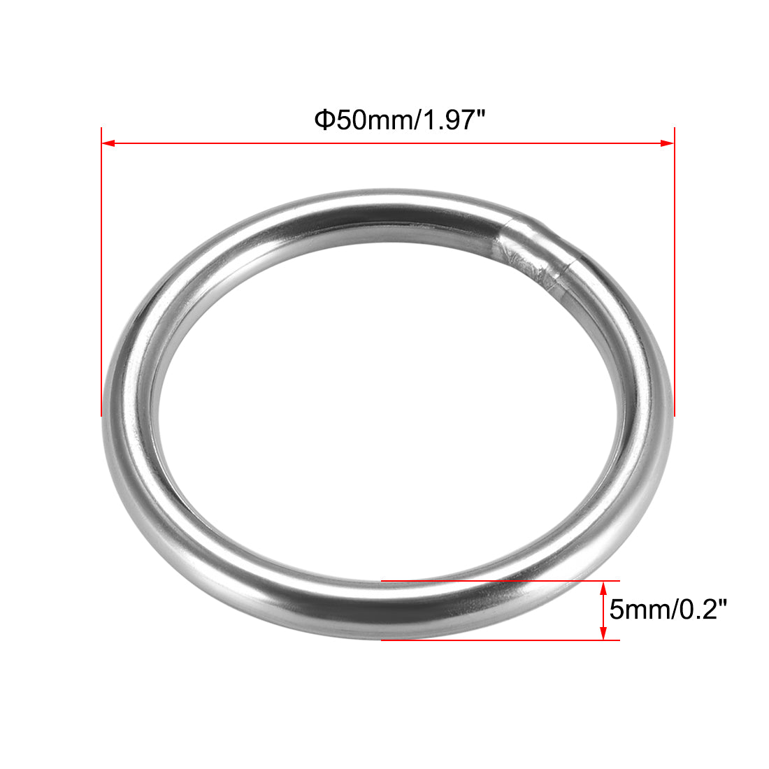 uxcell Uxcell Welded O Ring, 50 x 5mm Strapping Round Rings 201 Stainless Steel 6pcs