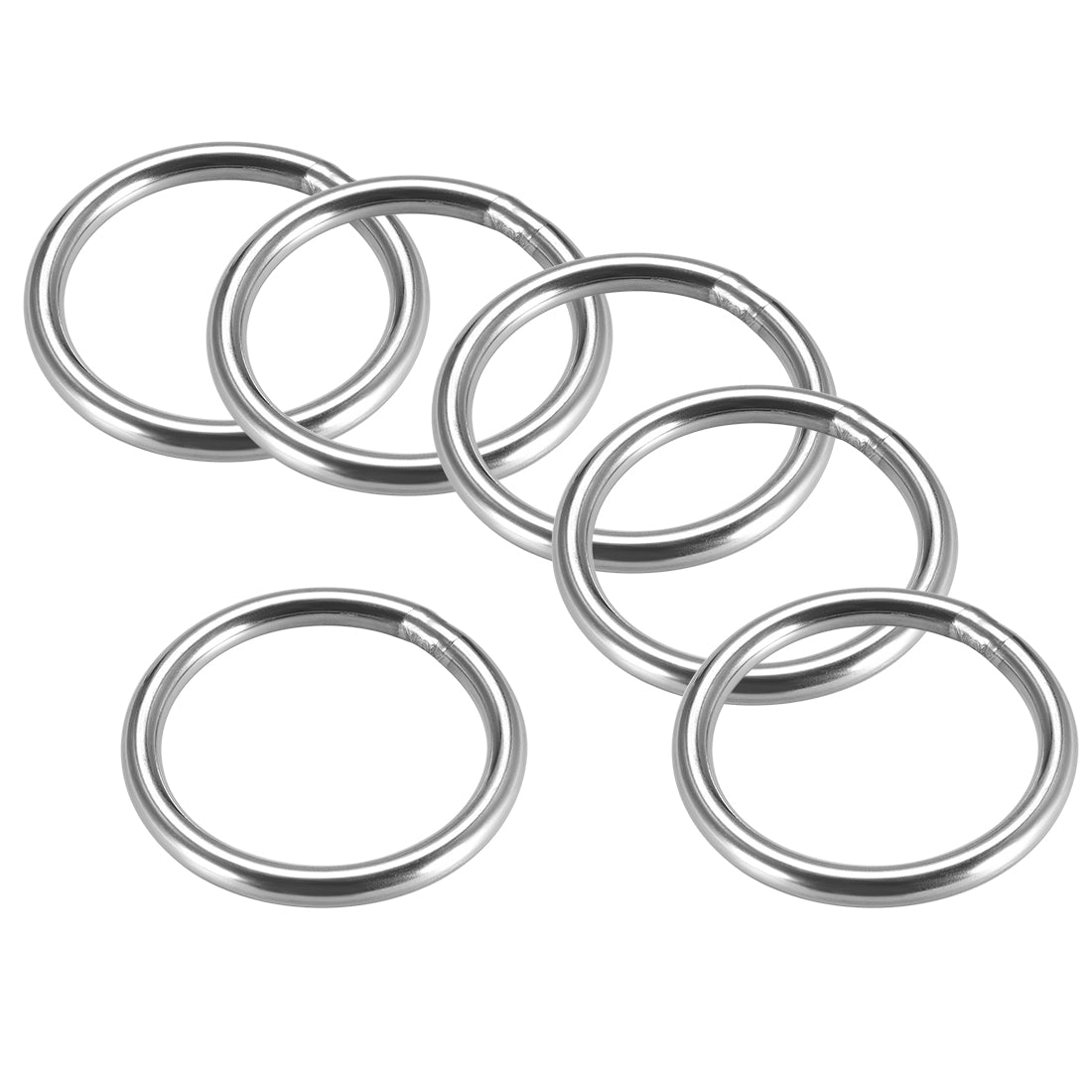 uxcell Uxcell Welded O Ring, 50 x 5mm Strapping Round Rings 201 Stainless Steel 6pcs