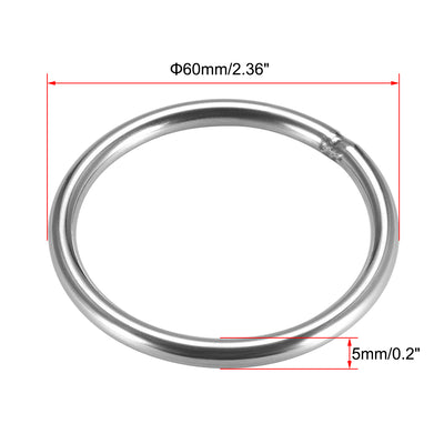 Harfington Uxcell Welded O Ring, 60 x 5mm Strapping Round Rings 201 Stainless Steel 6pcs