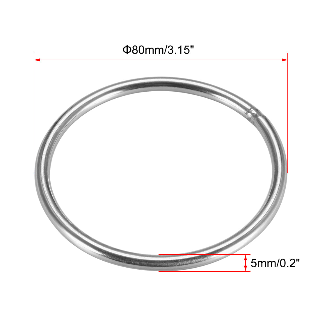 uxcell Uxcell Welded O Ring, 80 x 5mm Strapping Round Rings 201 Stainless Steel 6pcs