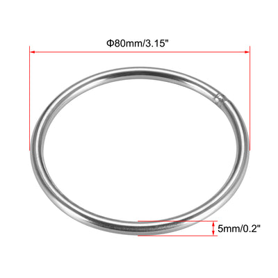 Harfington Uxcell Welded O Ring, 80 x 5mm Strapping Round Rings 201 Stainless Steel 6pcs