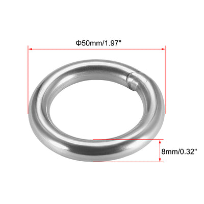 Harfington Uxcell Welded O Ring, 50 x 8mm Strapping Round Rings 201 Stainless Steel 4pcs